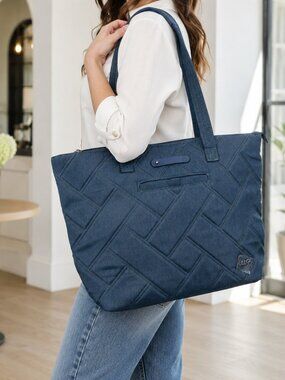 NEW ❤️ Lug Skyliner Heather Indigo Tote Navy Blue Denim RFID